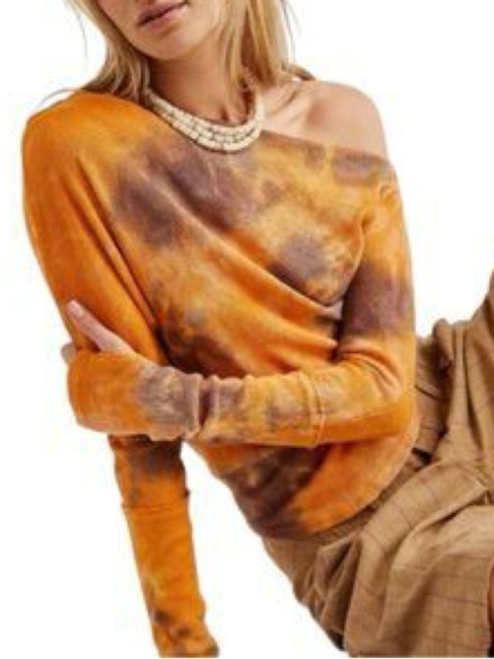 Free People Tie-Dye Ribbed Top off the shoulder in Orange and Mauve NWT